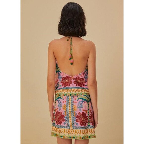 FARM RIO Women's Pink Fruits Queen Scarf Lenzing Ecovero Viscose Blouse Size L - Picture 2 of 9